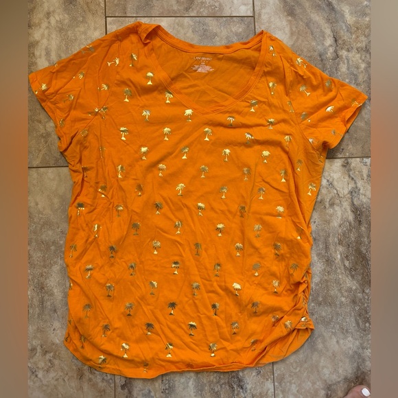 Lane Bryant Tops - Lane Bryant Orange Side Ruched V Neck Top With Gold Foil Palm Trees Size 1X